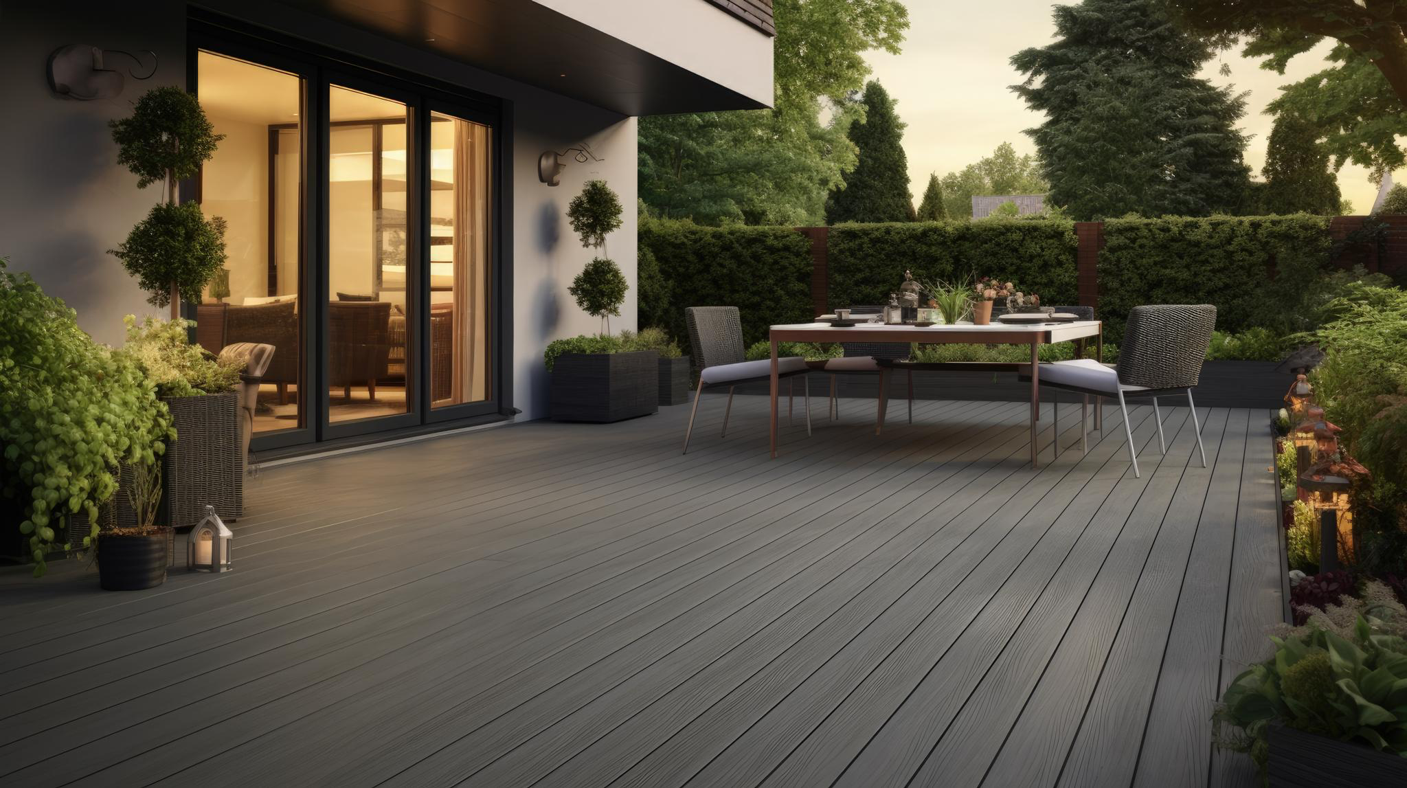 Composite decking on a backyard patio