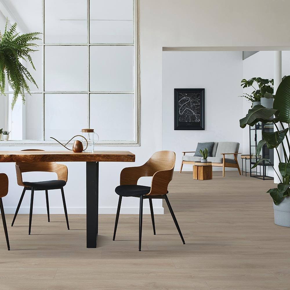 Laminate flooring installed in a bright living space